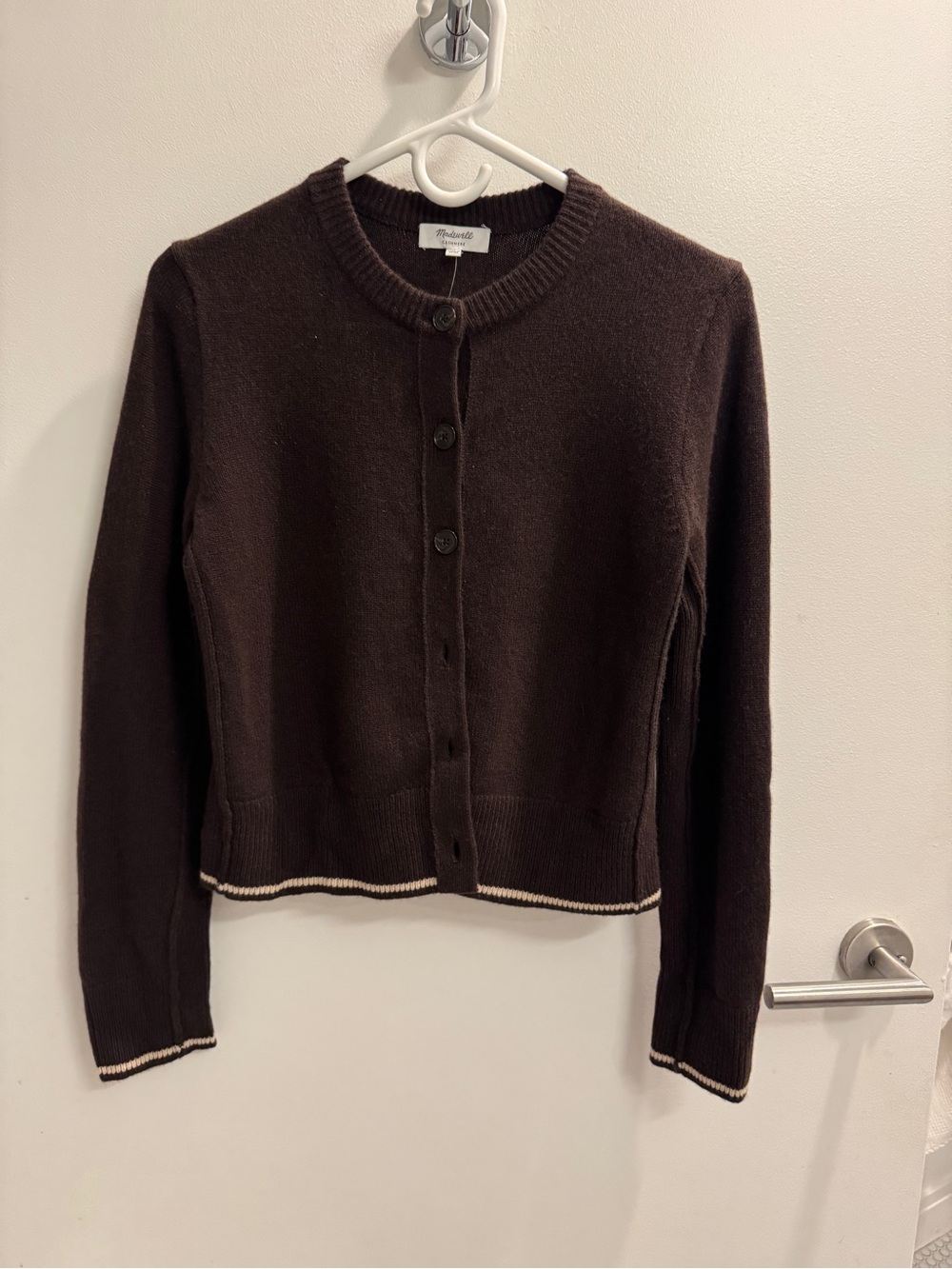 Cashmere Button-Front Cardigan Sweater - Molasses Combo - Size M, NWT